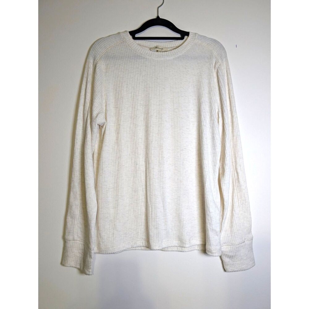Madewell Ribbed Crewneck Long-Sleeve Tee M Heather Cream | Quiet Luxury NWT M - Picture 4 of 10